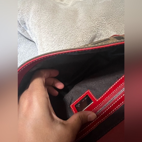 FENDI Vintage Red-Leather Trimmed Zucca Baguette Retail 4500 - Picture 10 of 11